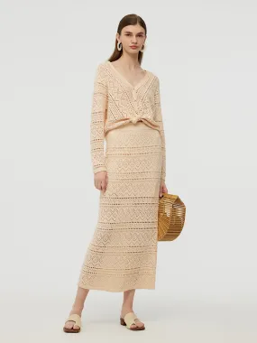 100% Cotton Openwork Cardigan And Skirt Two-Piece Set