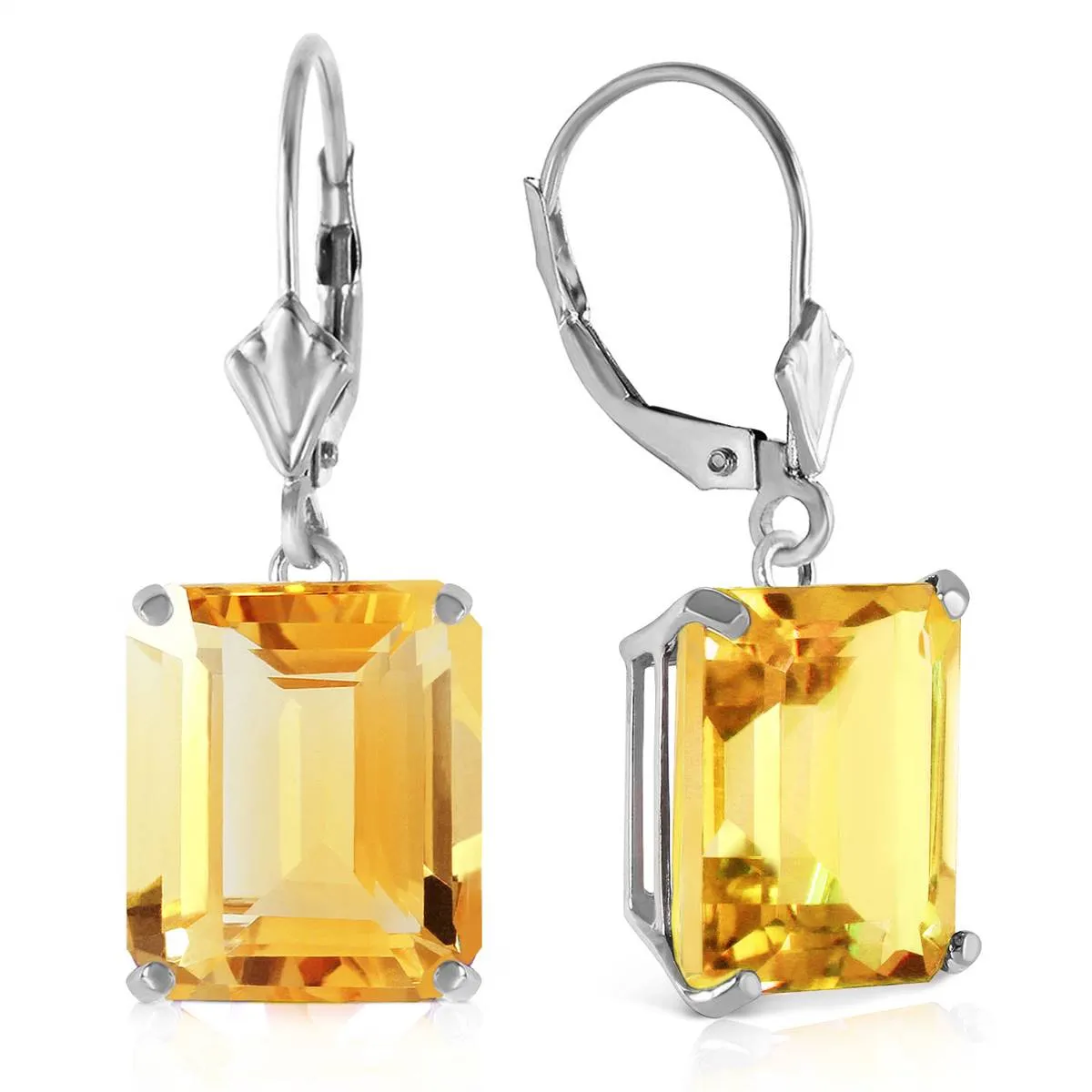 13 Carat 14K Solid White Gold Leverback Earrings Citrine