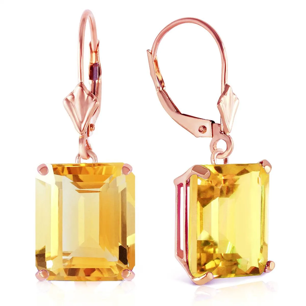 14K Solid Rose Gold Leverback Earrings Citrine Class