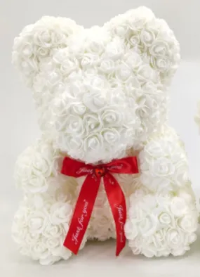 15in White Foam Rose Bear