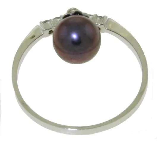 2.1 Carat 14K Solid White Gold Ring Natural Diamond Dangling Black Pearl