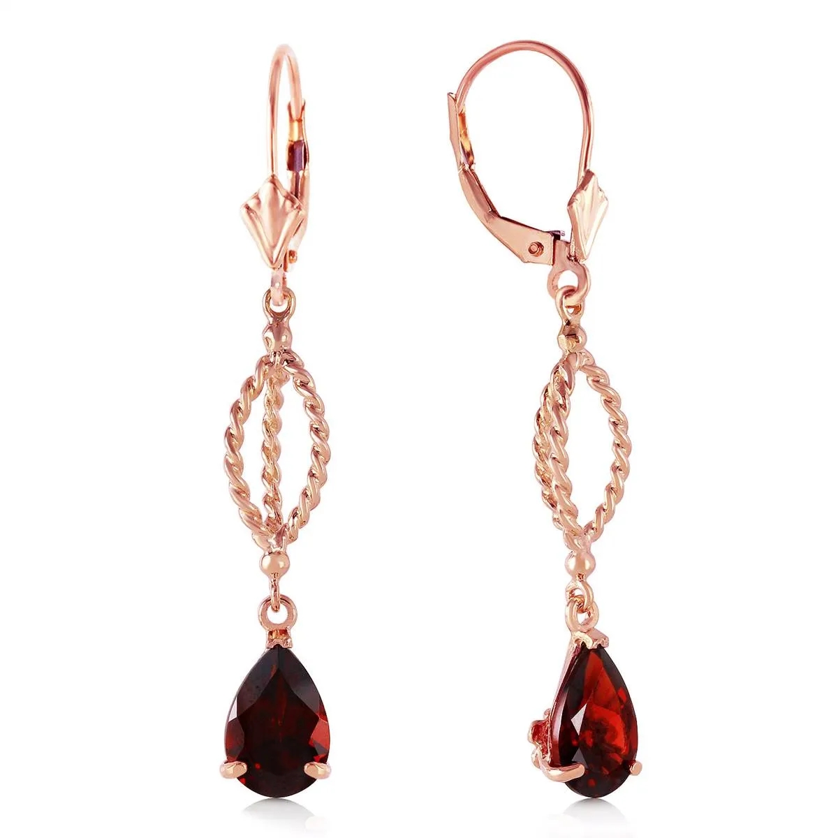 3 Carat 14K Solid Rose Gold Garnet Dangling Earrings