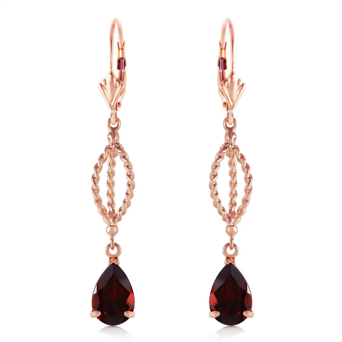 3 Carat 14K Solid Rose Gold Garnet Dangling Earrings