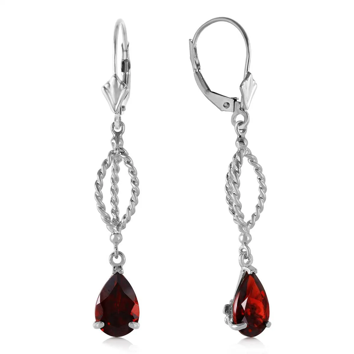 3 Carat 14K Solid White Gold Tonight She Lies Garnet Earrings