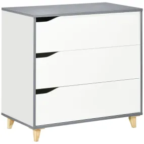 3 Drawer Chest Storage Cabinet Unit with Pine Wood Legs for Bedroom, Living Room, 75cmx42cmx75cm, White