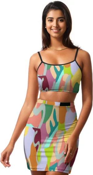 Abstract Wild Women's Sleeveless Top and Short Skirt Set