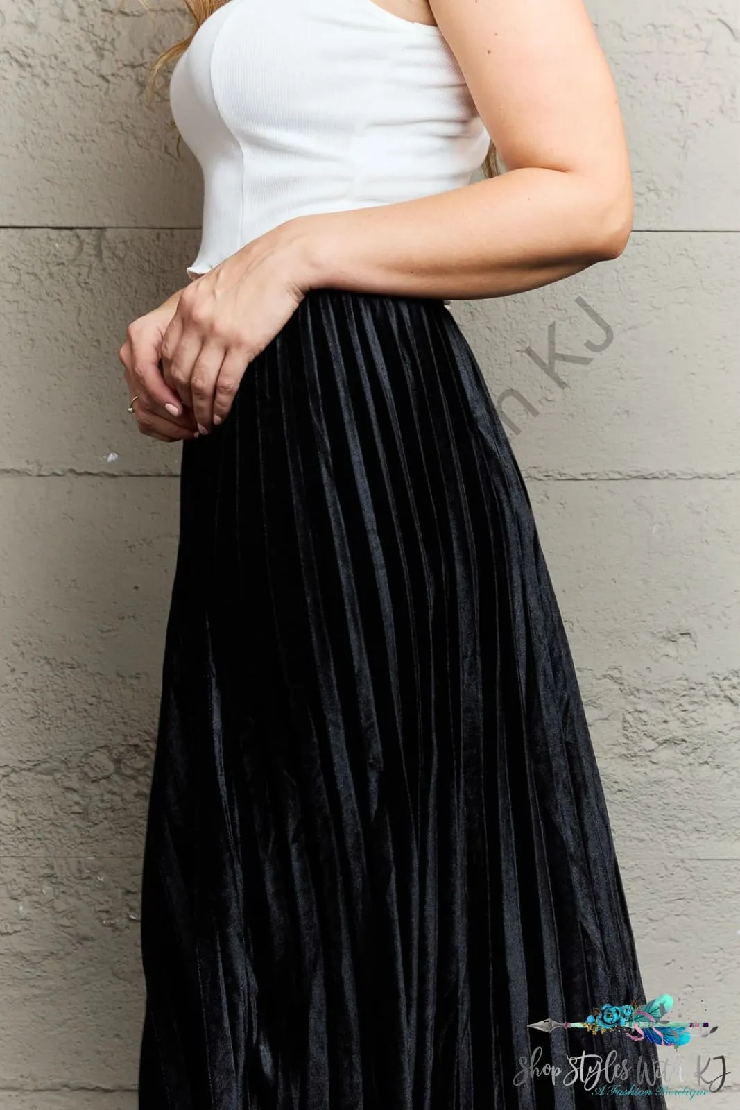 Accordion Pleated Flowy Midi Skirt