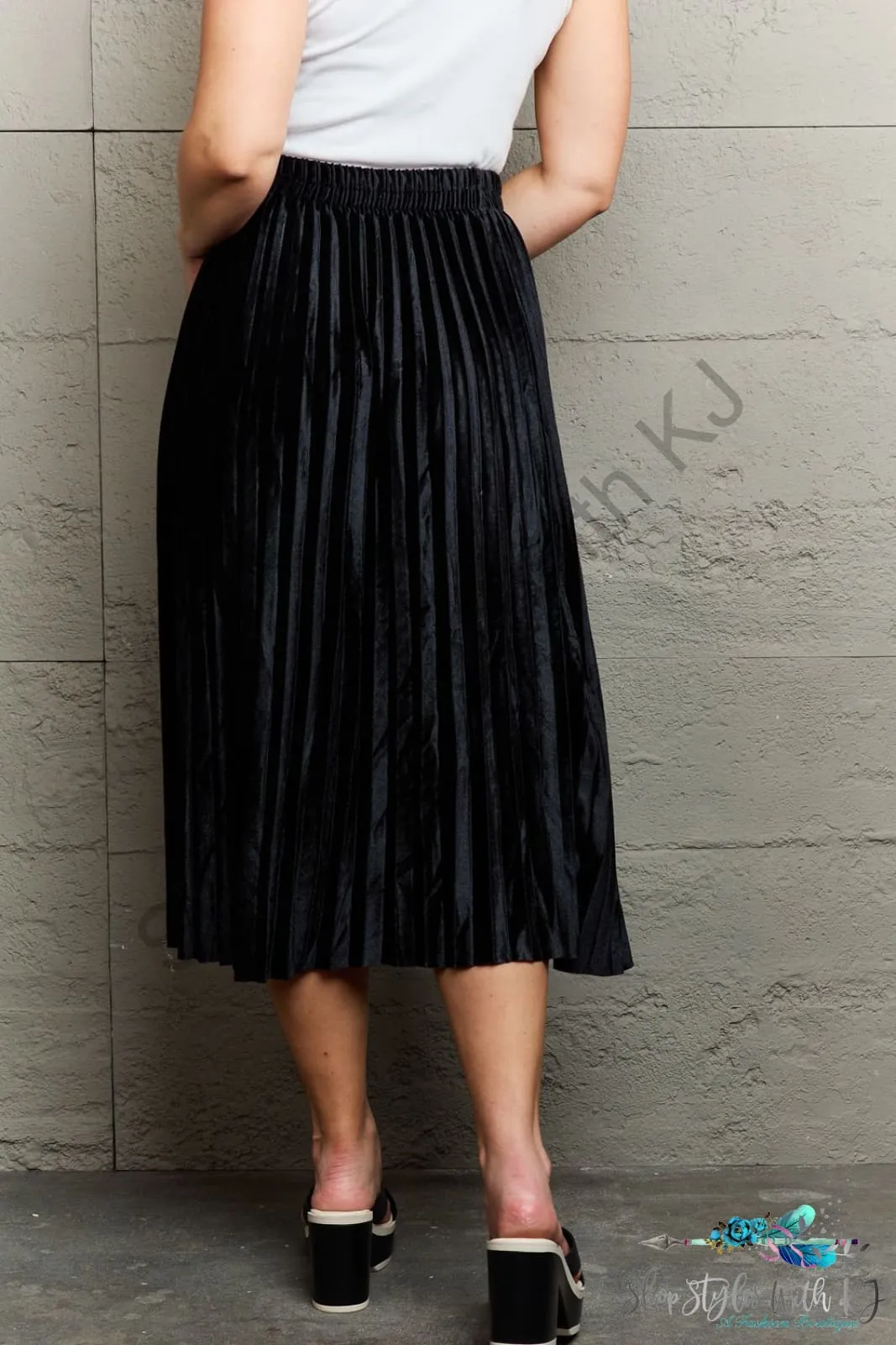 Accordion Pleated Flowy Midi Skirt