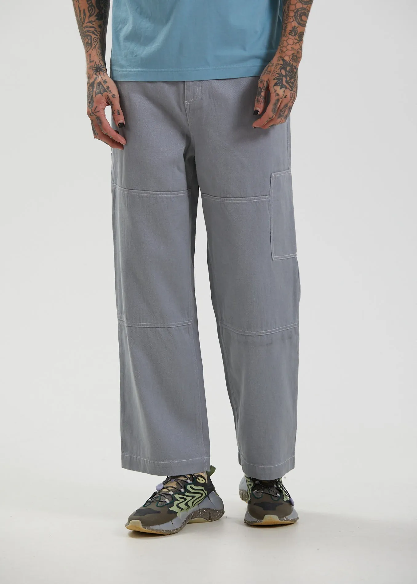 Afends Mens Richmond - Hemp Canvas Baggy Workwear Pants - Shadow