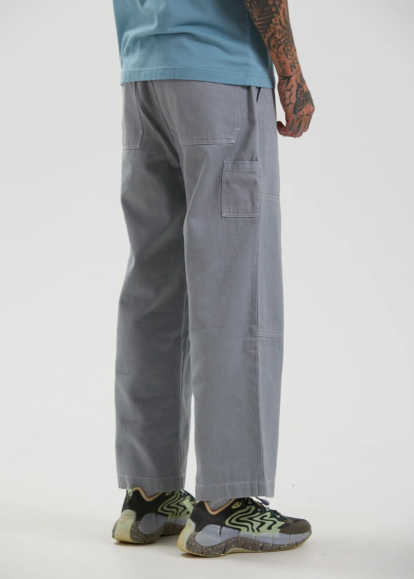 Afends Mens Richmond - Hemp Canvas Baggy Workwear Pants - Shadow