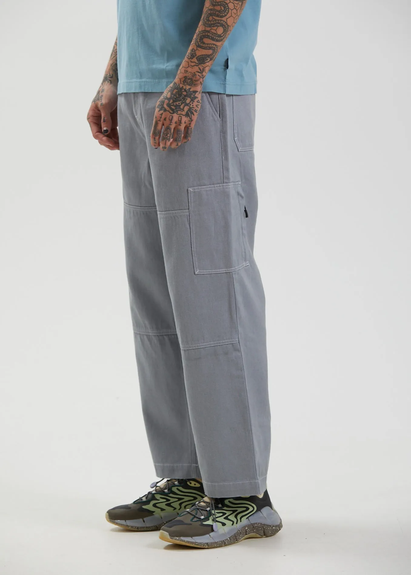 Afends Mens Richmond - Hemp Canvas Baggy Workwear Pants - Shadow