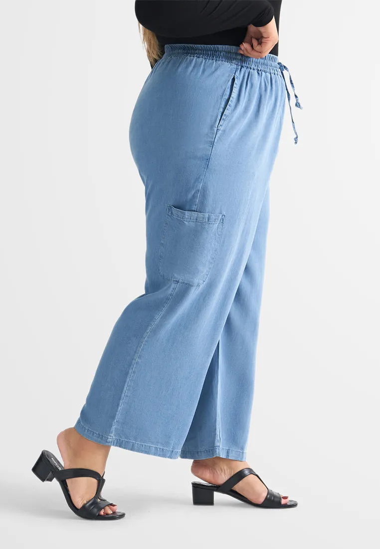 Aya Straight Leg Chambray Cargo Pants