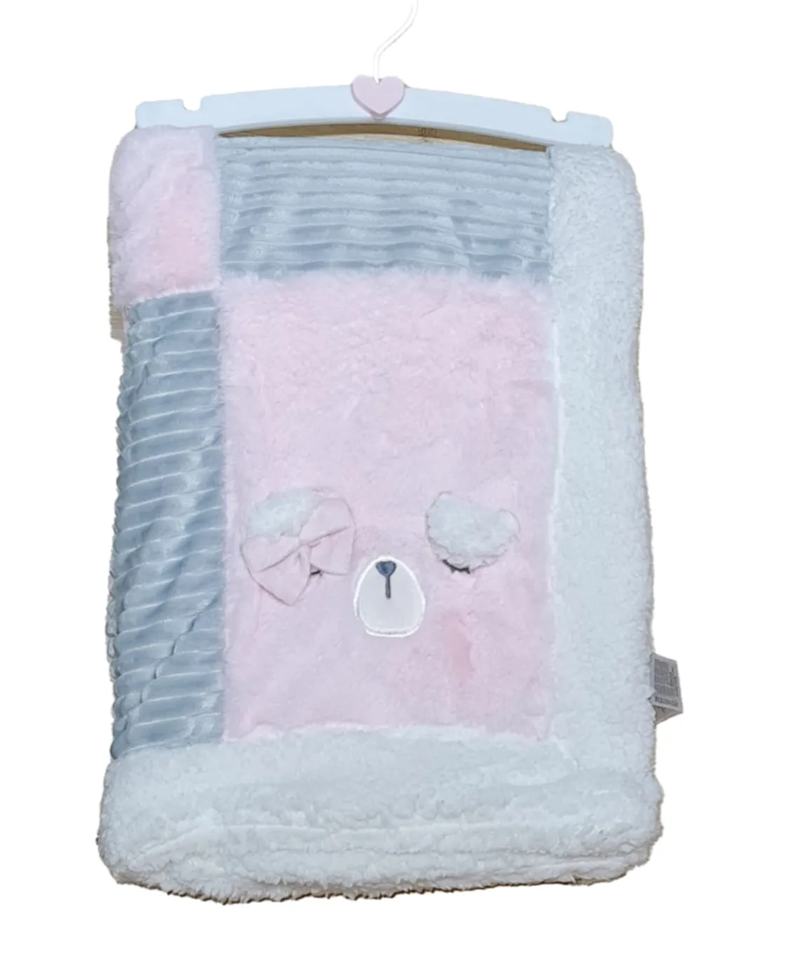 Baby Blanket Patchwork - Pink/White Bear