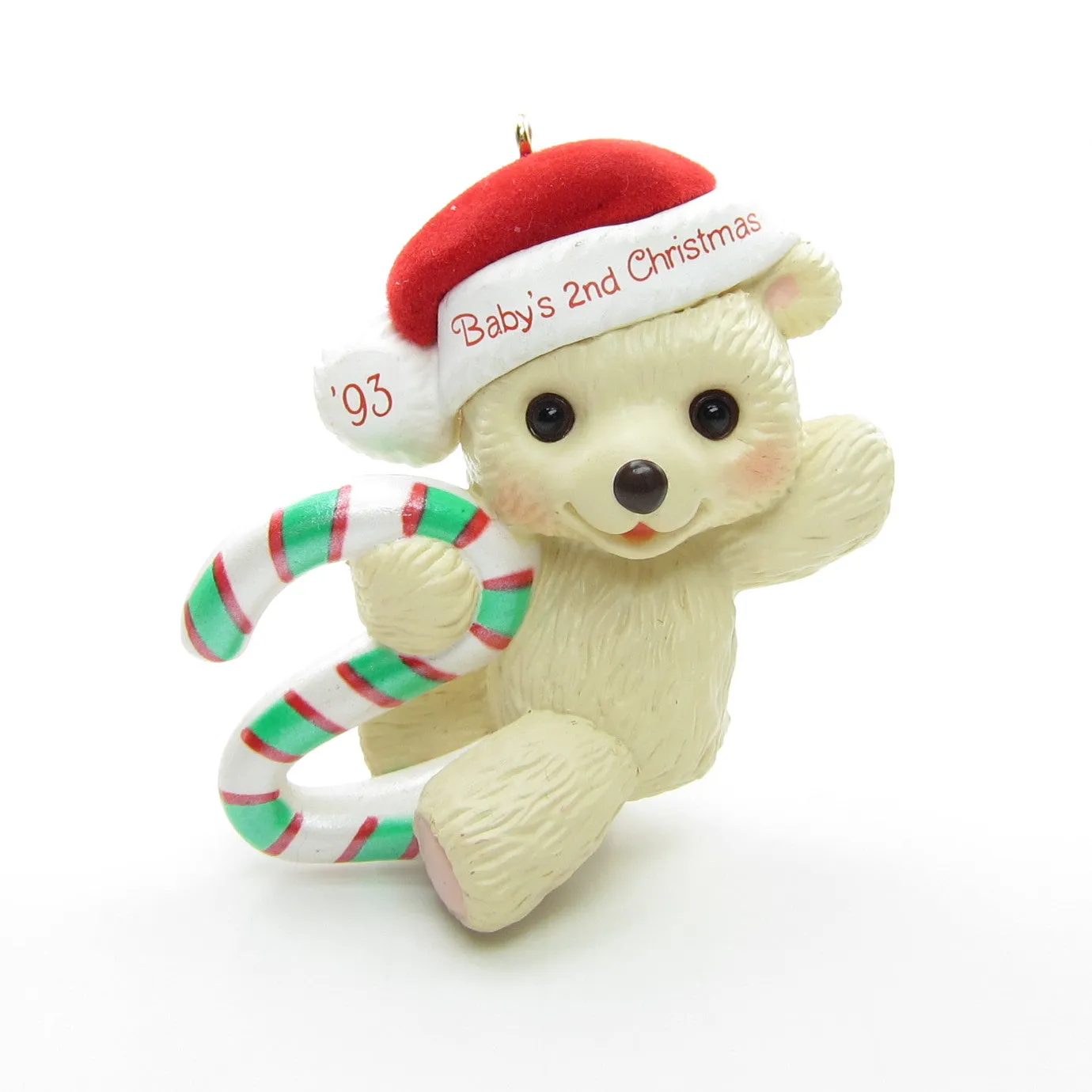 Baby's Second Christmas 1993 Hallmark Teddy Bear Candy Cane Christmas Ornament