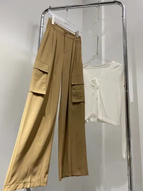 Baggy Cargo Trousers - Latte