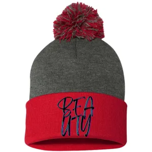 Beauty Embroidered Pom Pom Knit Cap