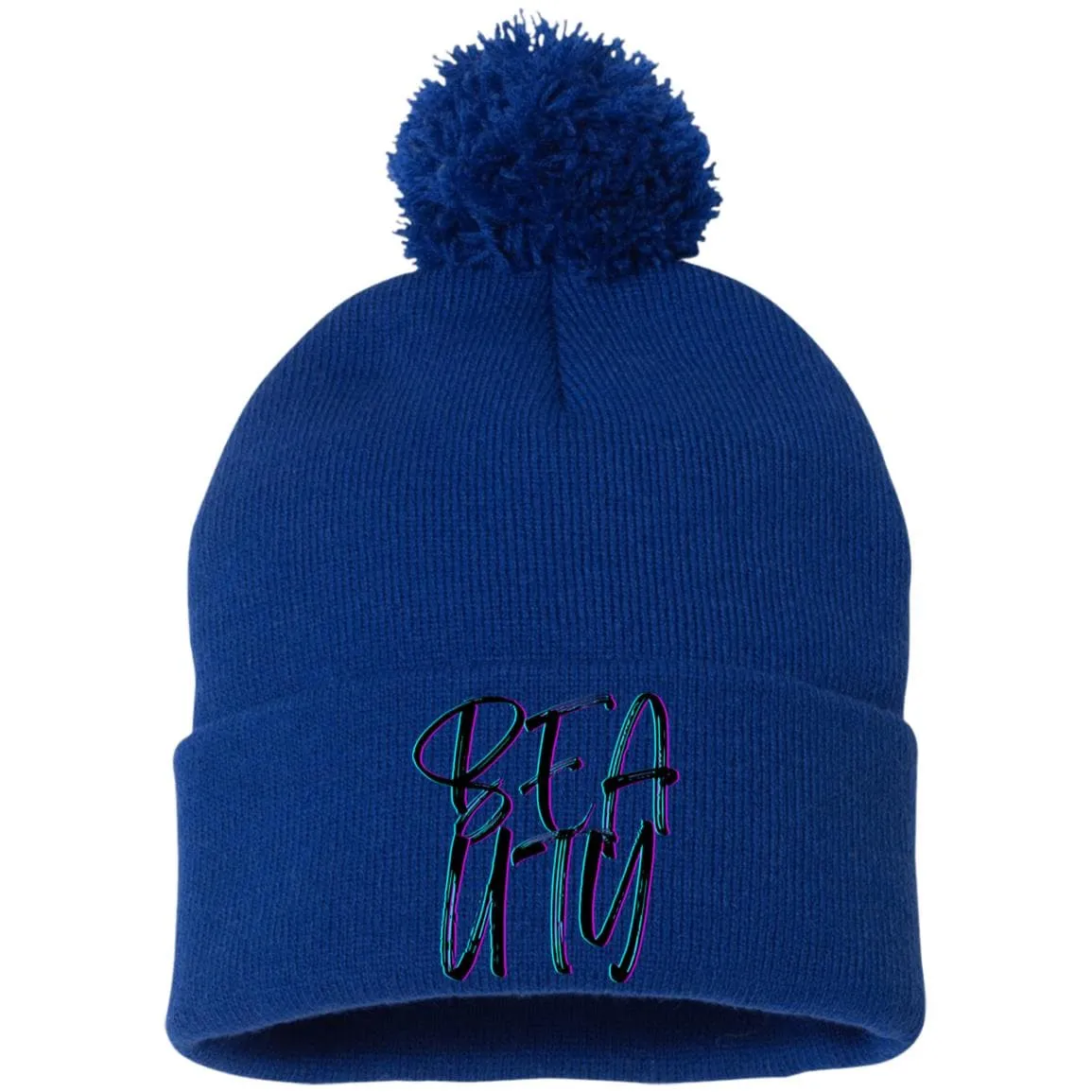 Beauty Embroidered Pom Pom Knit Cap