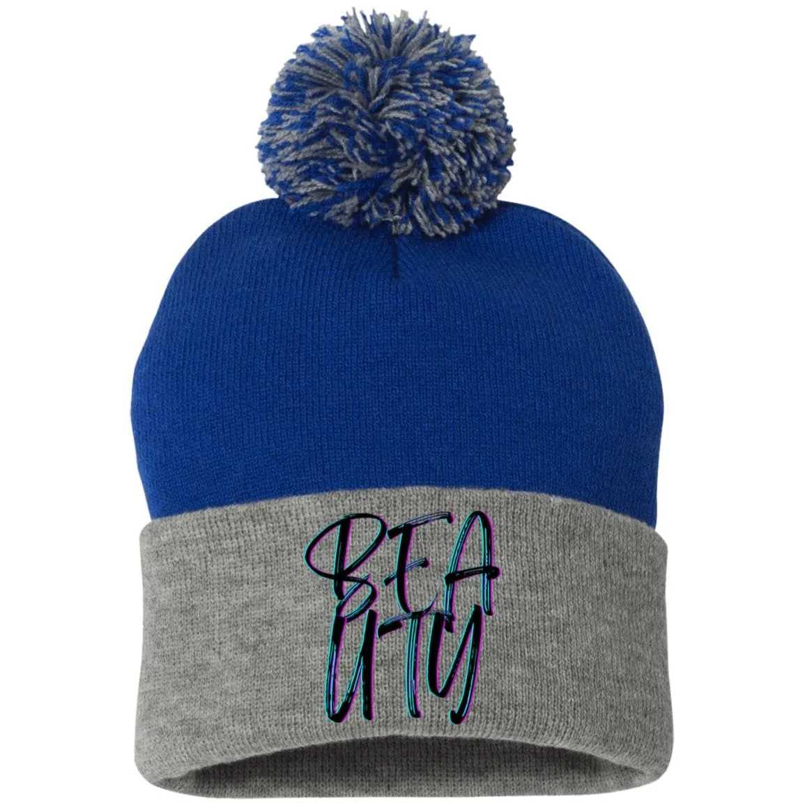 Beauty Embroidered Pom Pom Knit Cap