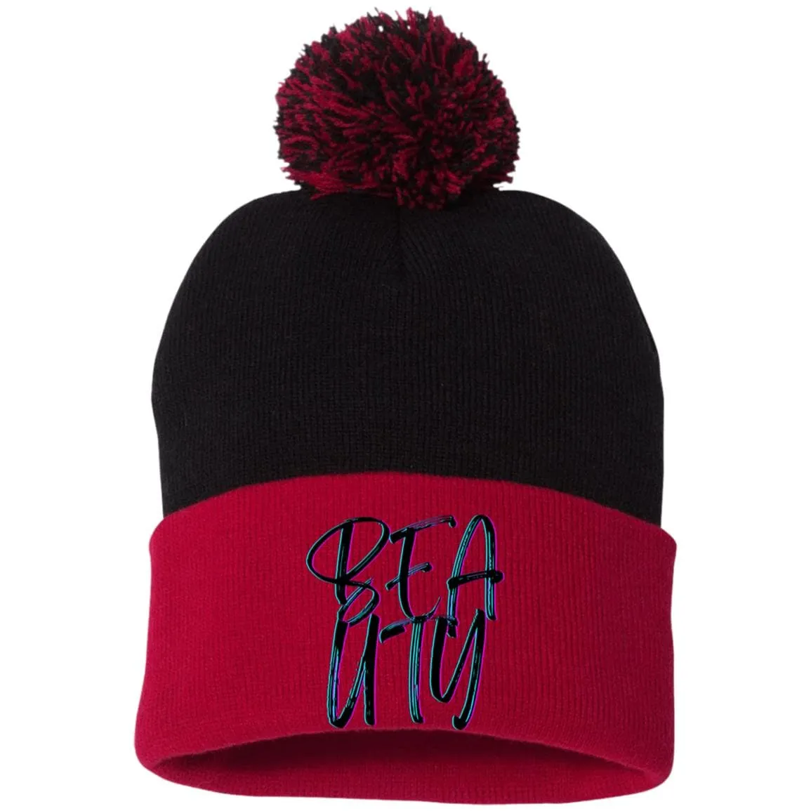 Beauty Embroidered Pom Pom Knit Cap