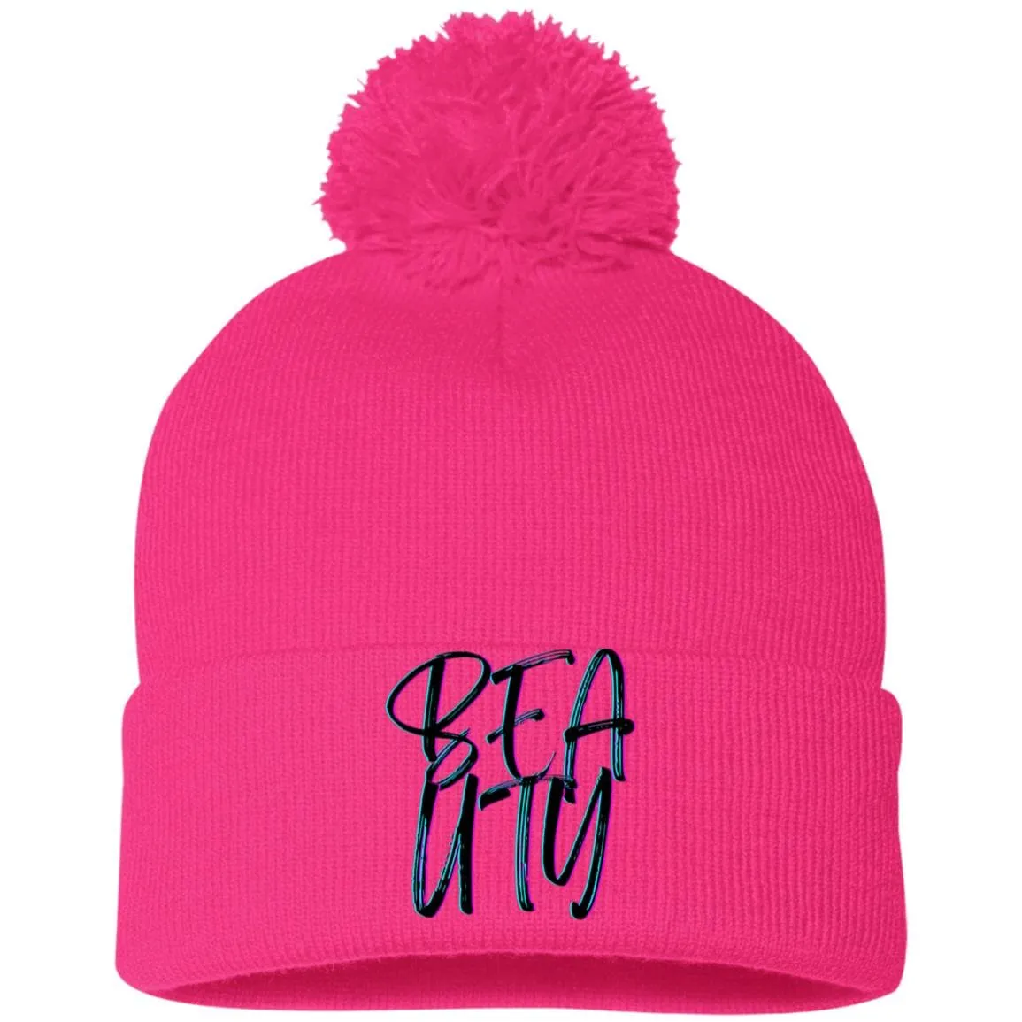 Beauty Embroidered Pom Pom Knit Cap