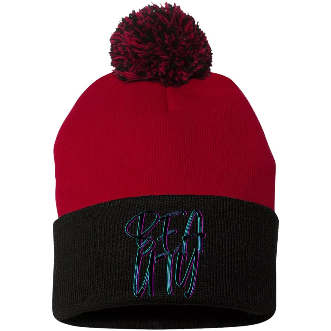 Beauty Embroidered Pom Pom Knit Cap