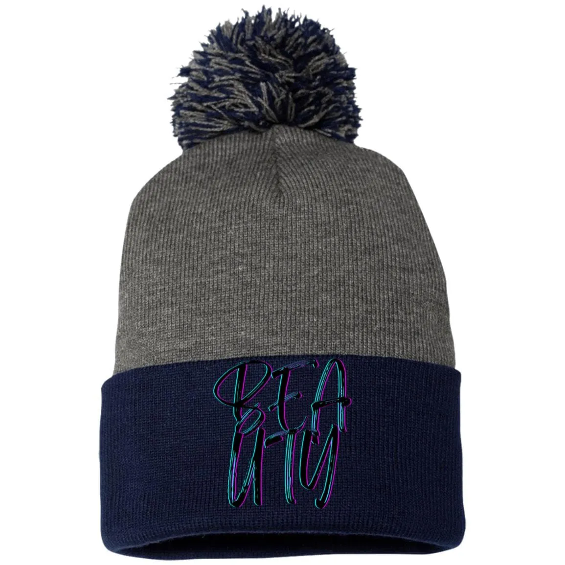 Beauty Embroidered Pom Pom Knit Cap