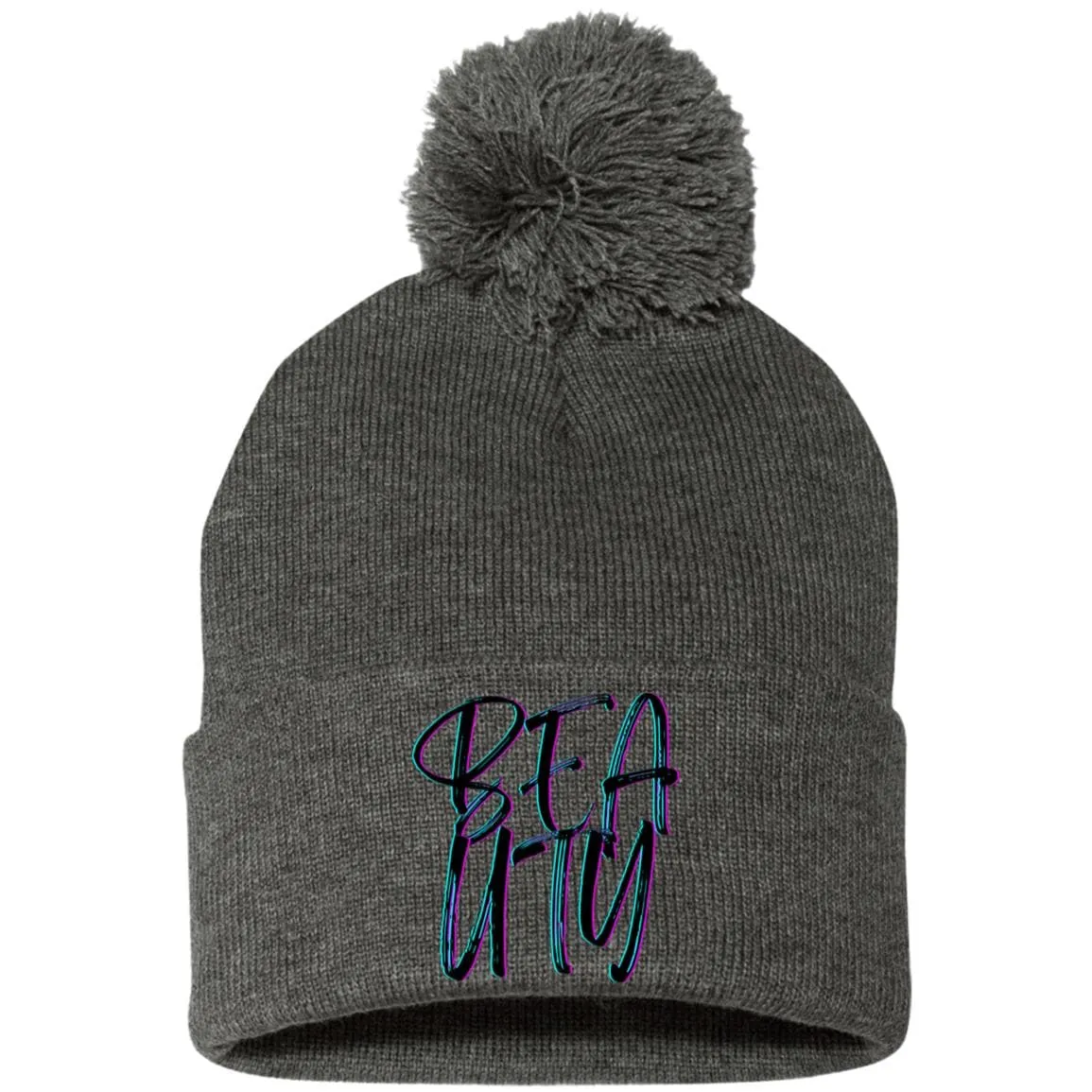 Beauty Embroidered Pom Pom Knit Cap