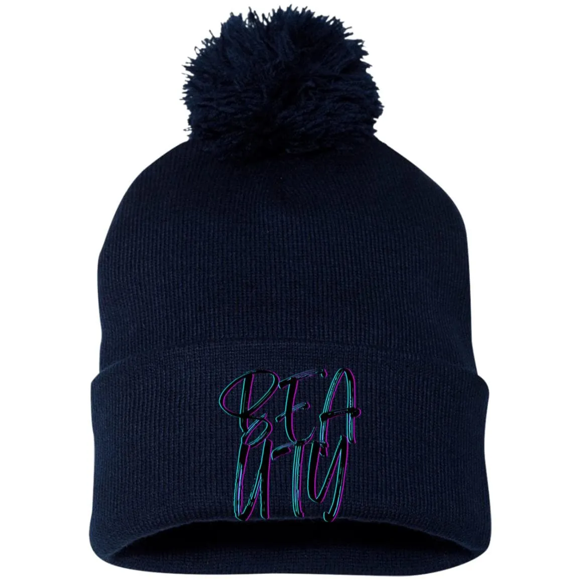 Beauty Embroidered Pom Pom Knit Cap