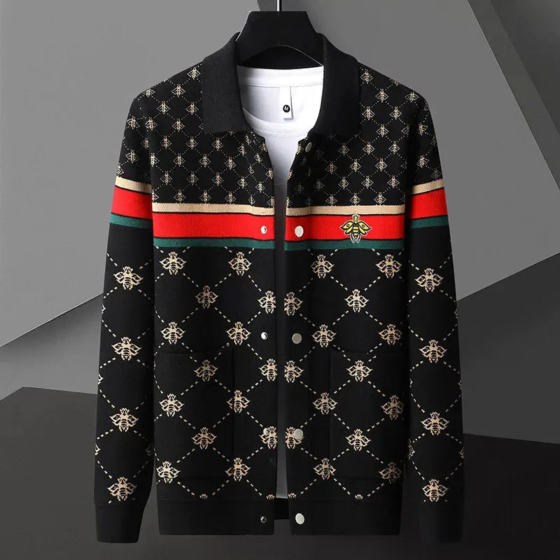 Bee Embroidery Geometric Knitted Cardigan