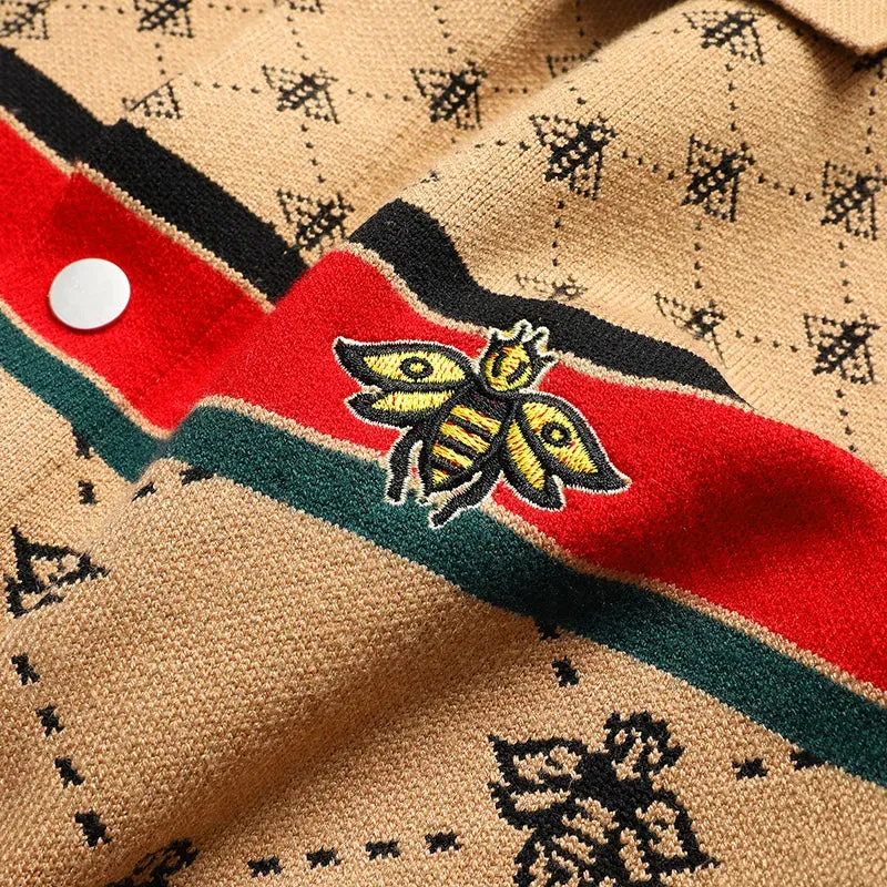 Bee Embroidery Geometric Knitted Cardigan