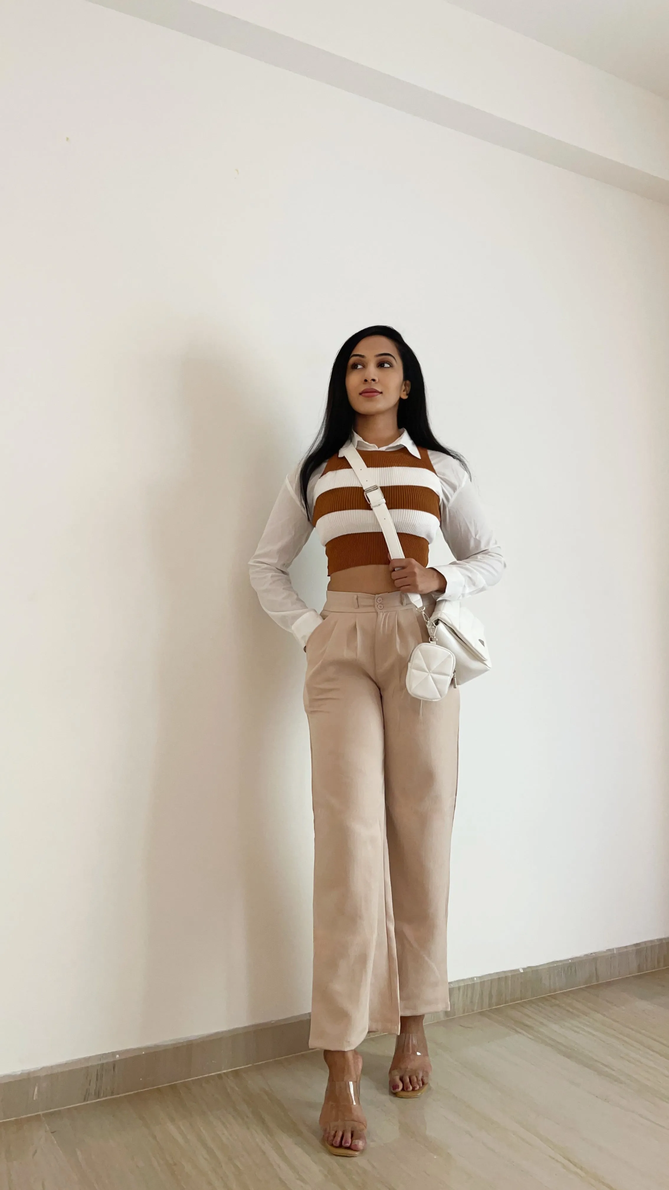 Beige korean pleated pants