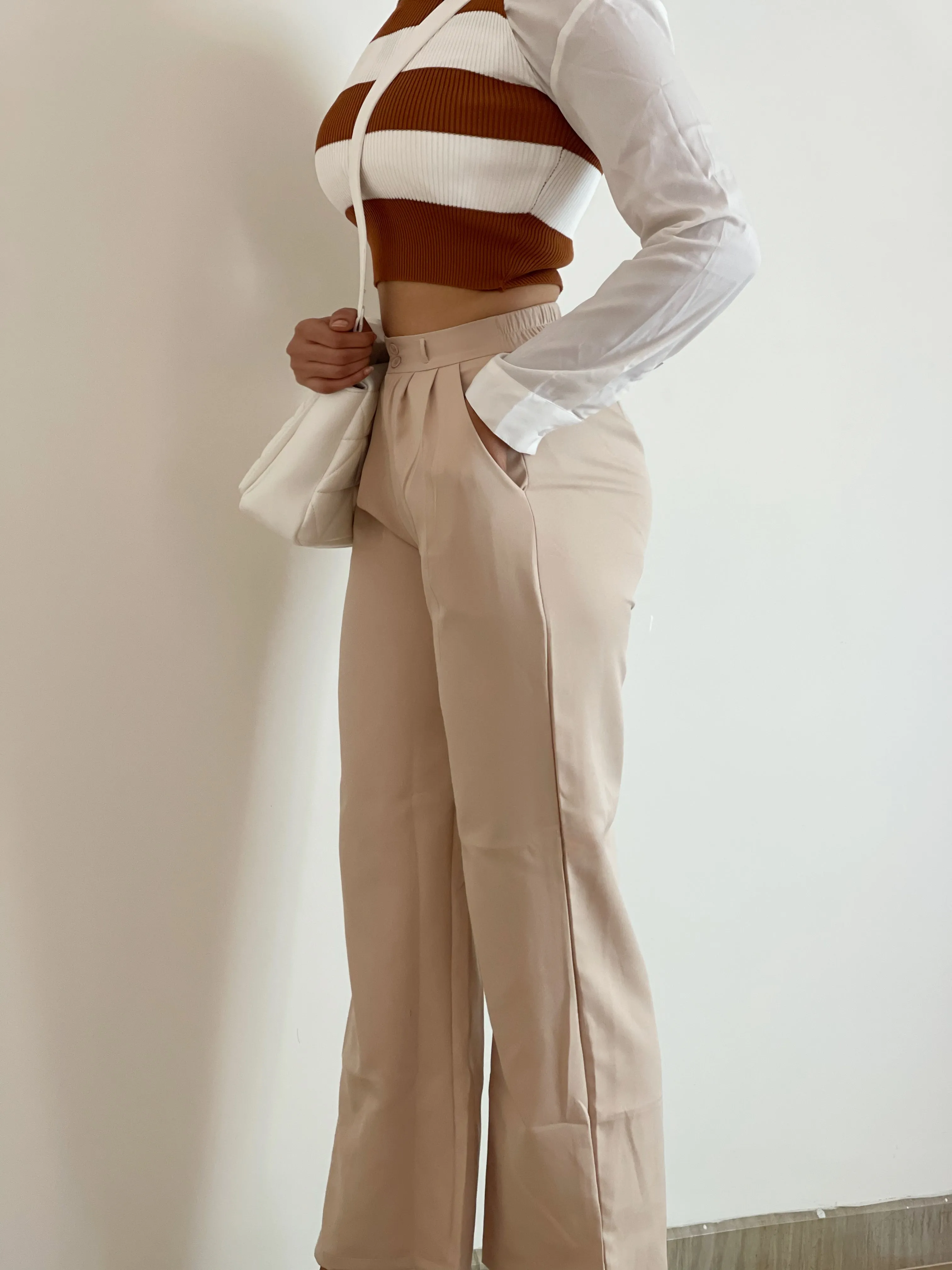 Beige korean pleated pants