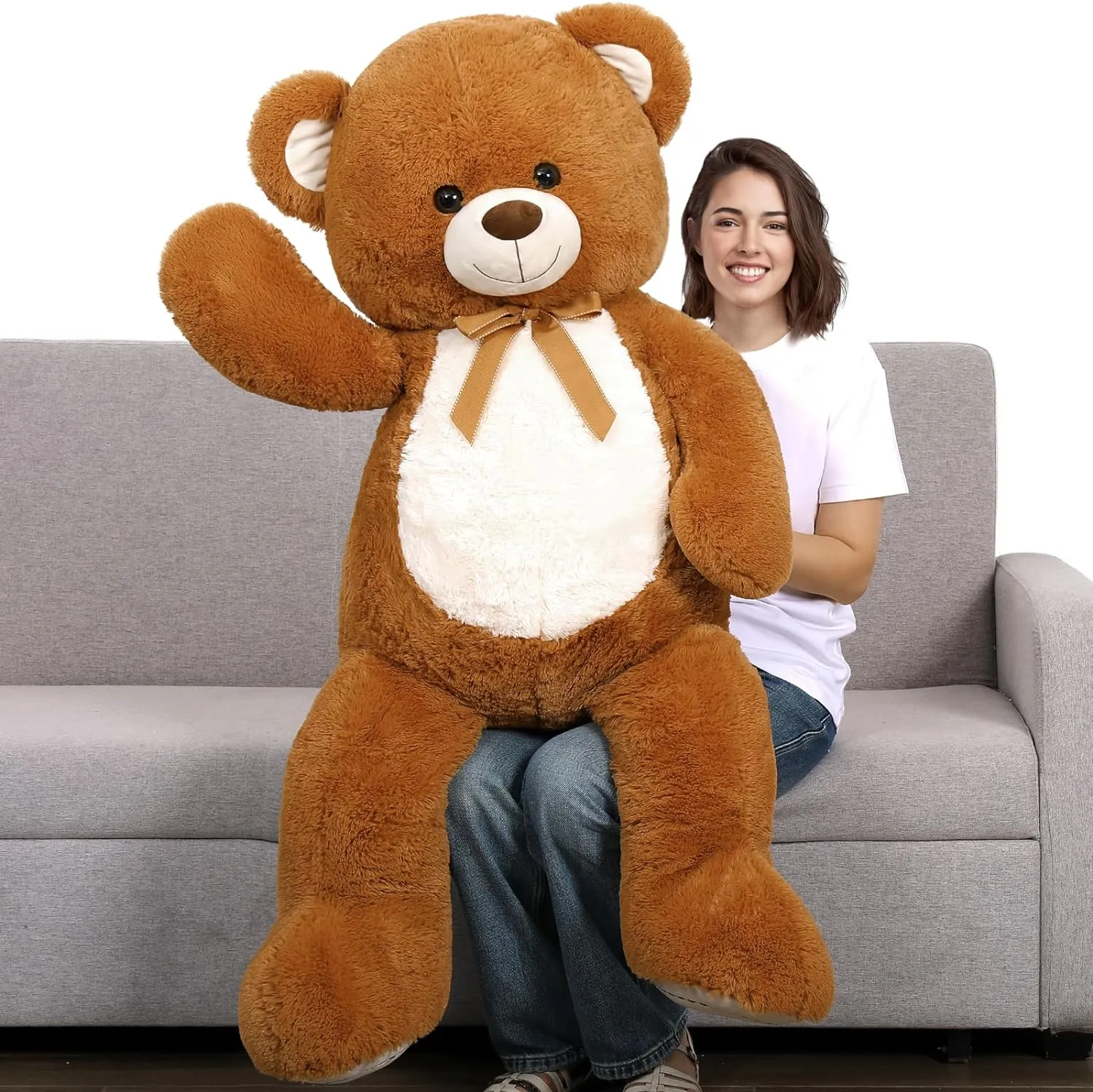 Big Teddy Bear Plush Toy, Light Brown/Dark Brown/Pink, 51 Inches