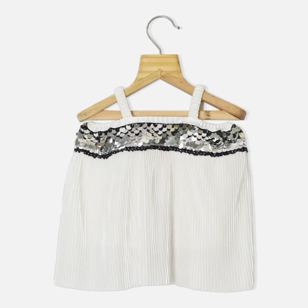 Black & White Sequins Pleated Sleeveless Top