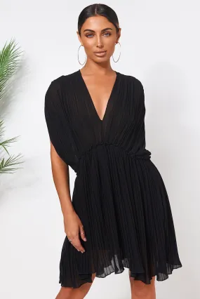 Black Grecian Chiffon Pleated Dress