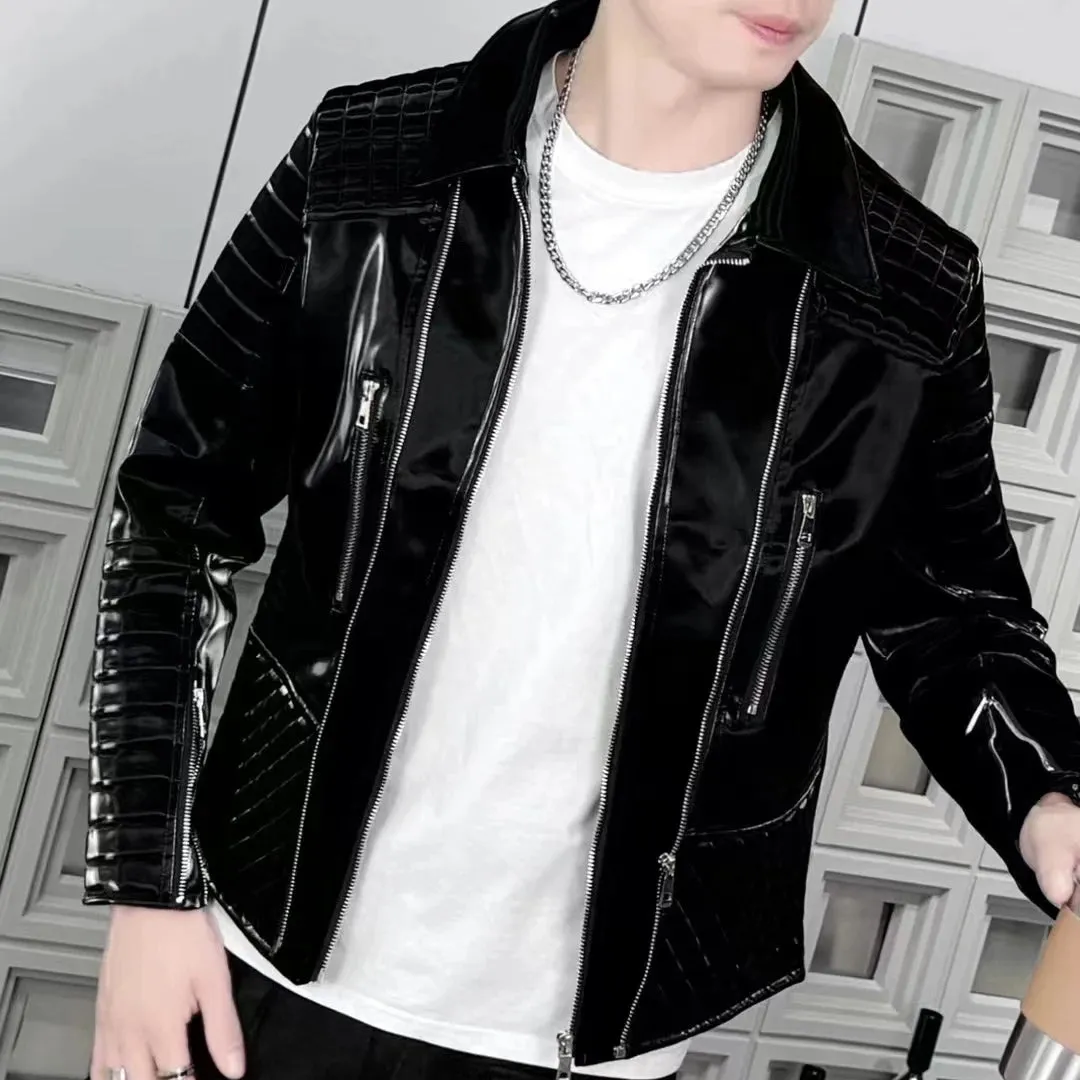 Black Punk Faux Leather Zippers Jacket