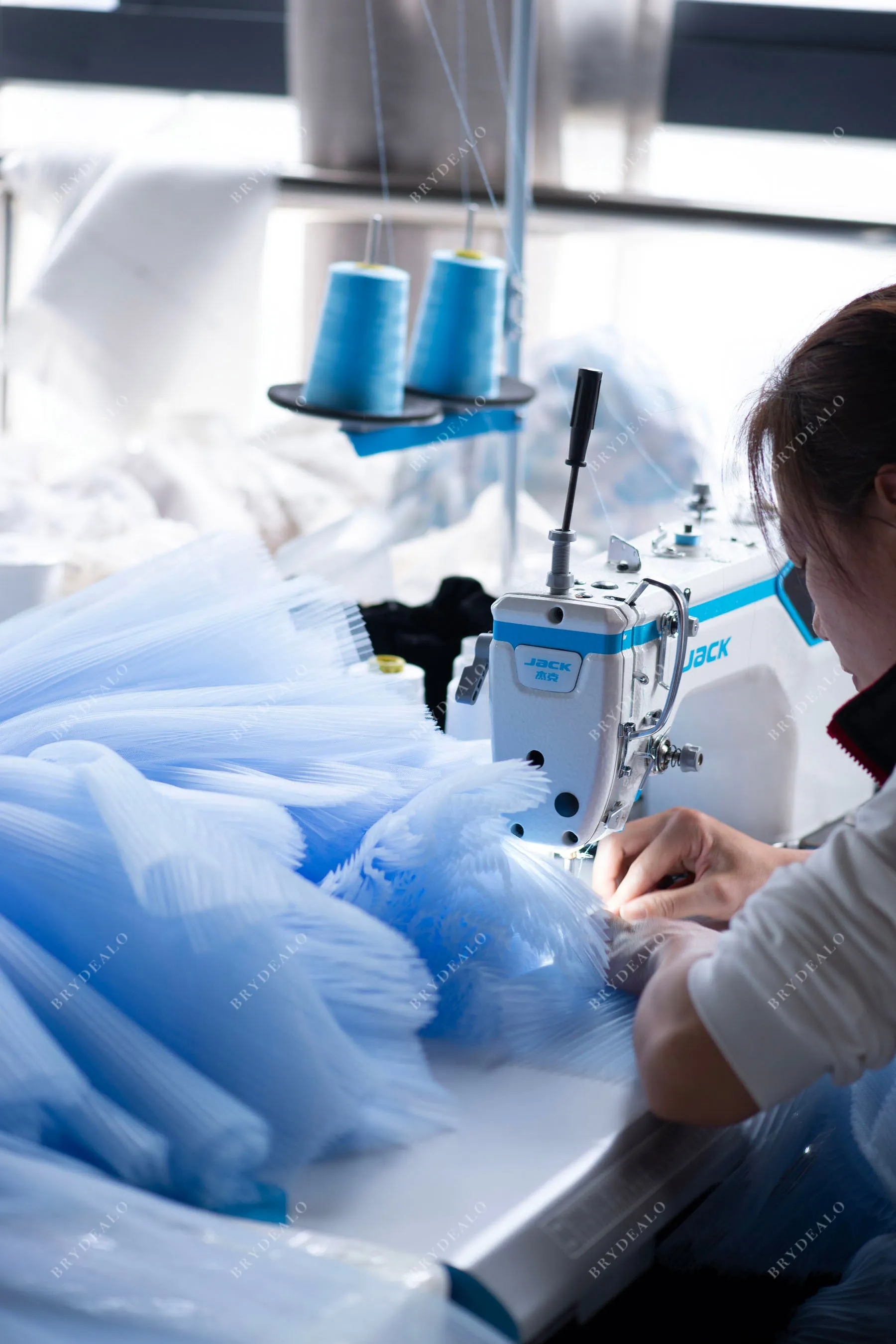 Blue Straps Pleated Tiered Tulle Formal Dress