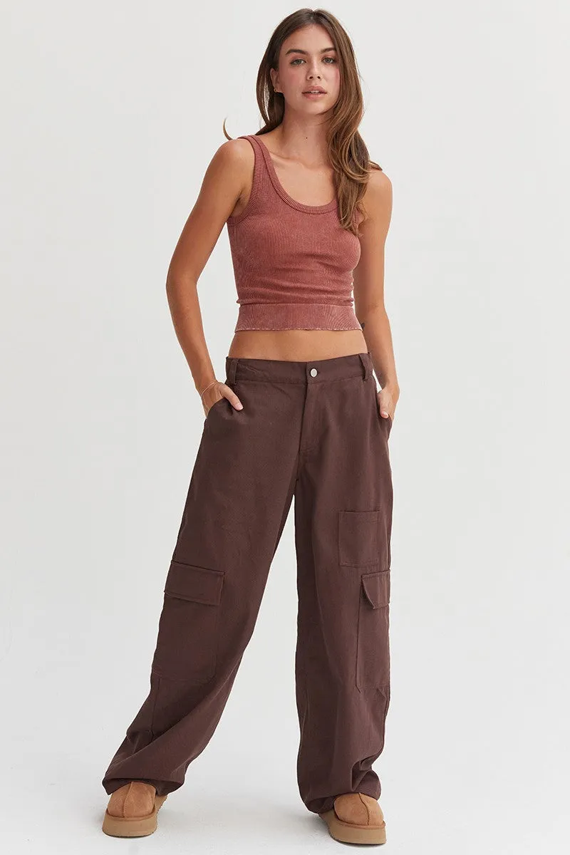 Bohemian Elastic Waist Wide-Leg Cargo Pants