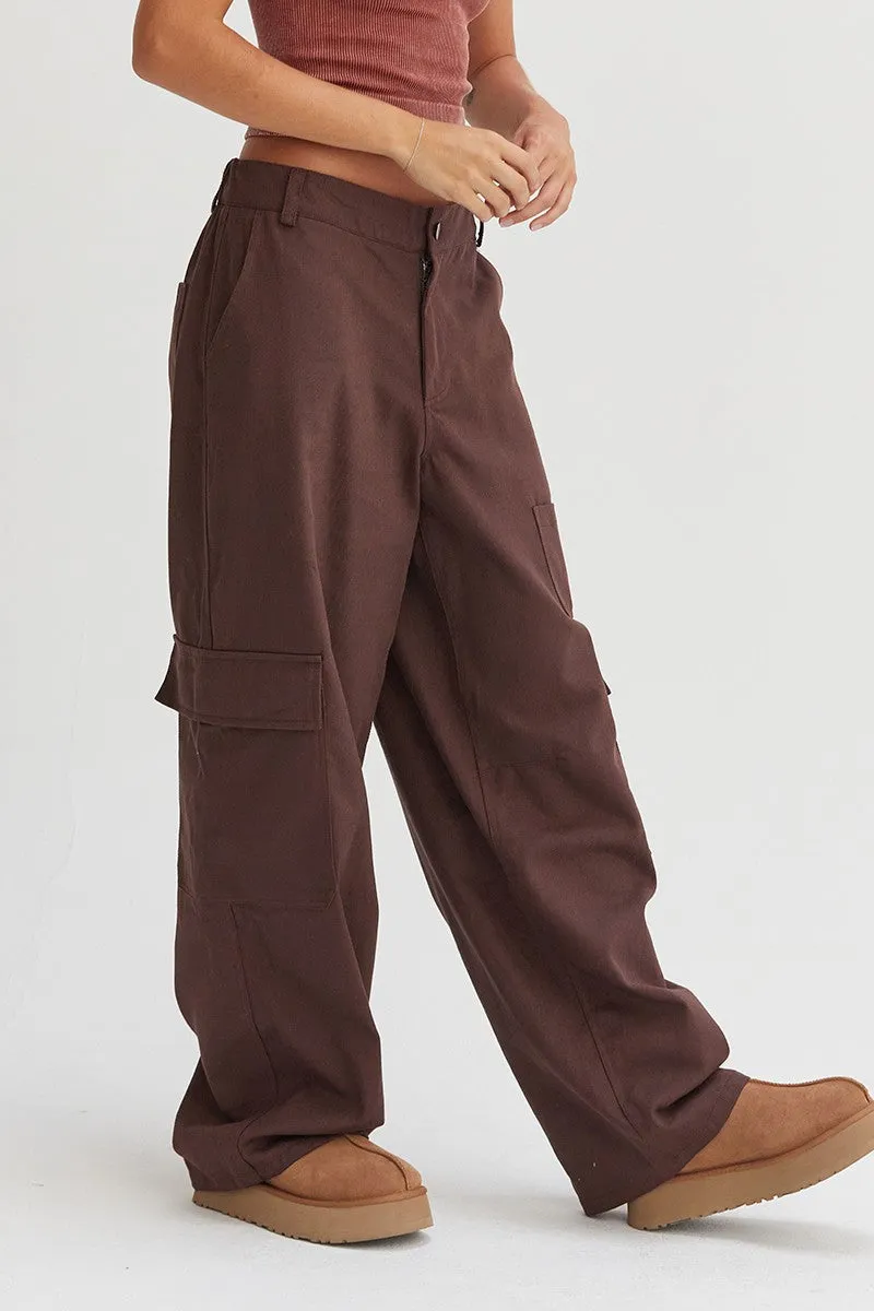 Bohemian Elastic Waist Wide-Leg Cargo Pants