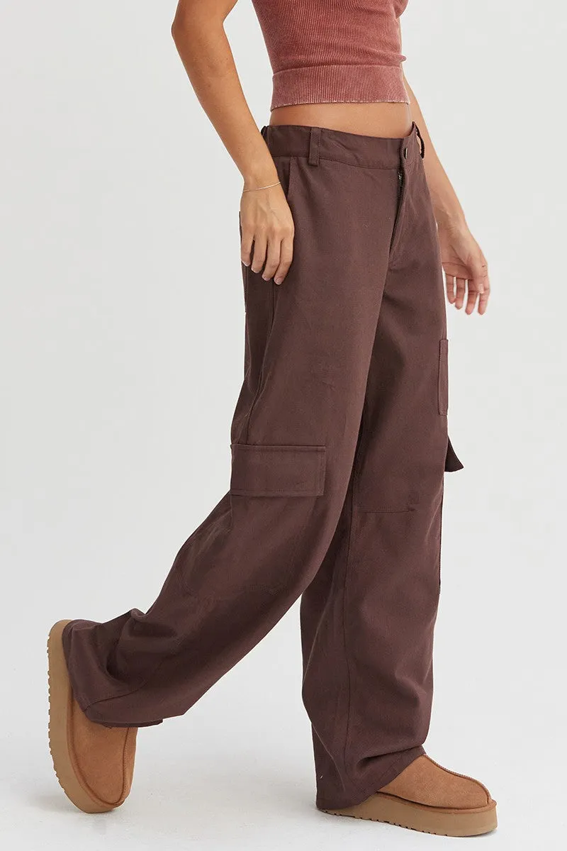 Bohemian Elastic Waist Wide-Leg Cargo Pants