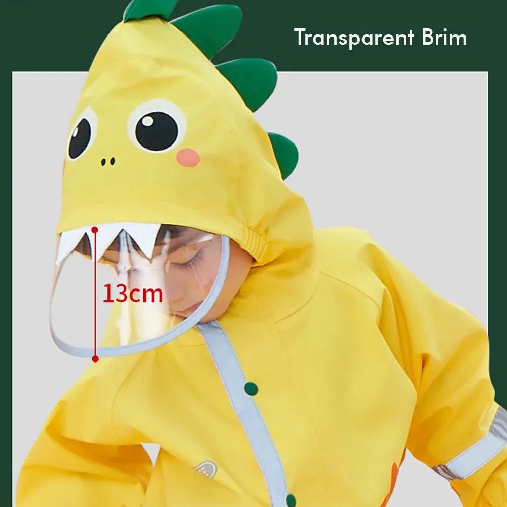 Bright Yellow 3D Dino Theme All Over Jumpsuit / Playsuit Raincoat for Kids