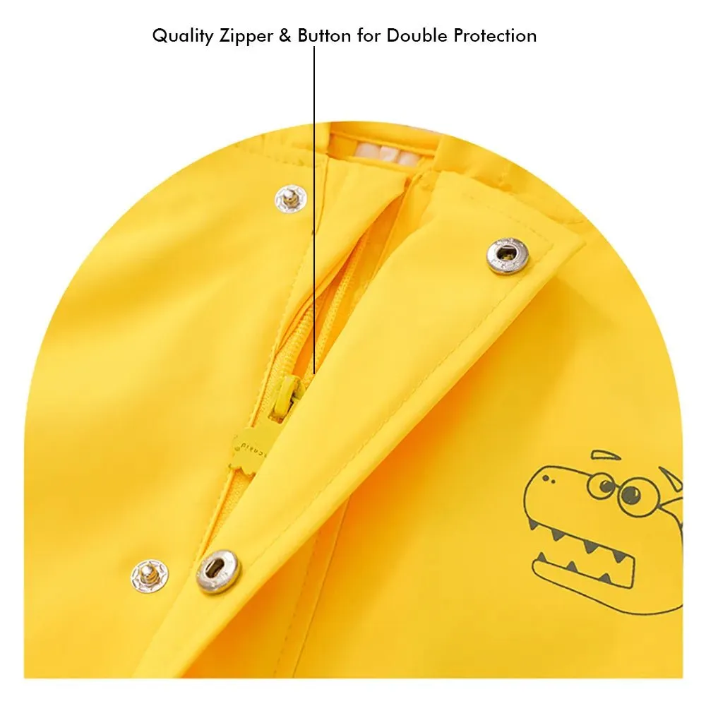 Bright Yellow 3D Dino Theme All Over Jumpsuit / Playsuit Raincoat for Kids