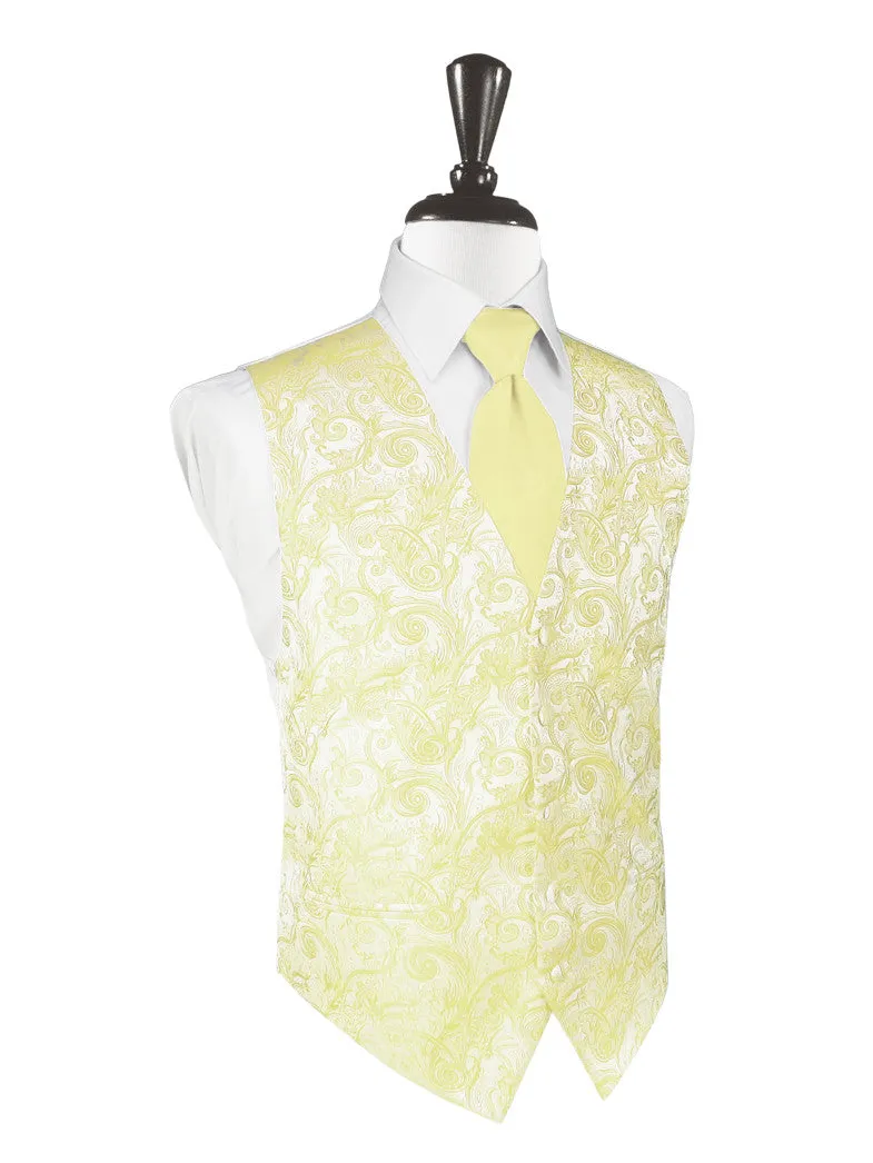 Canary Yellow Tapestry Tuxedo Vest and Tie Set