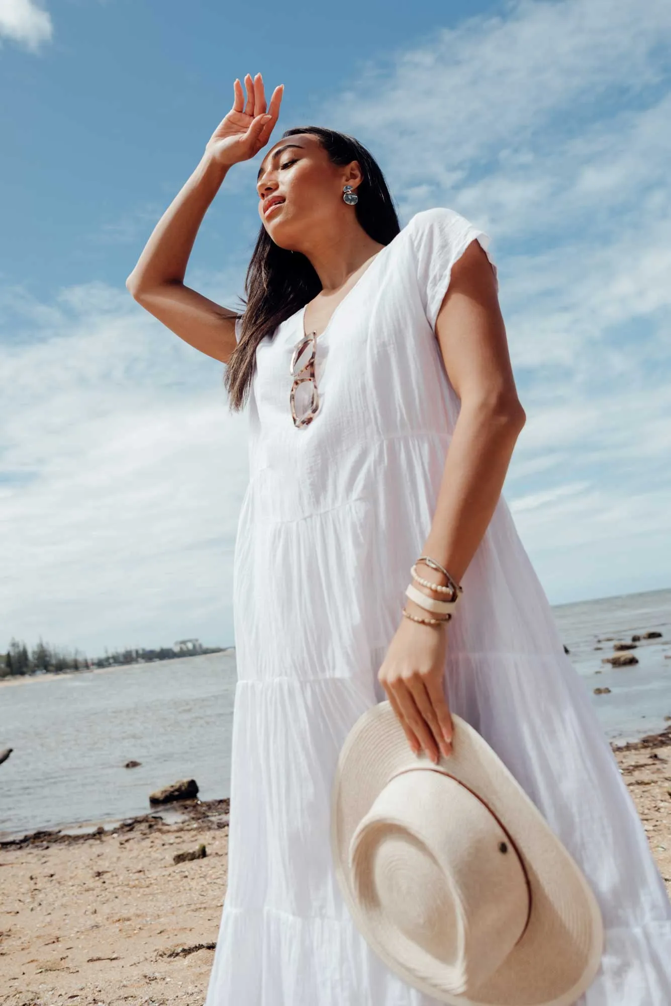 Carmen White Crinkle Cotton Dress