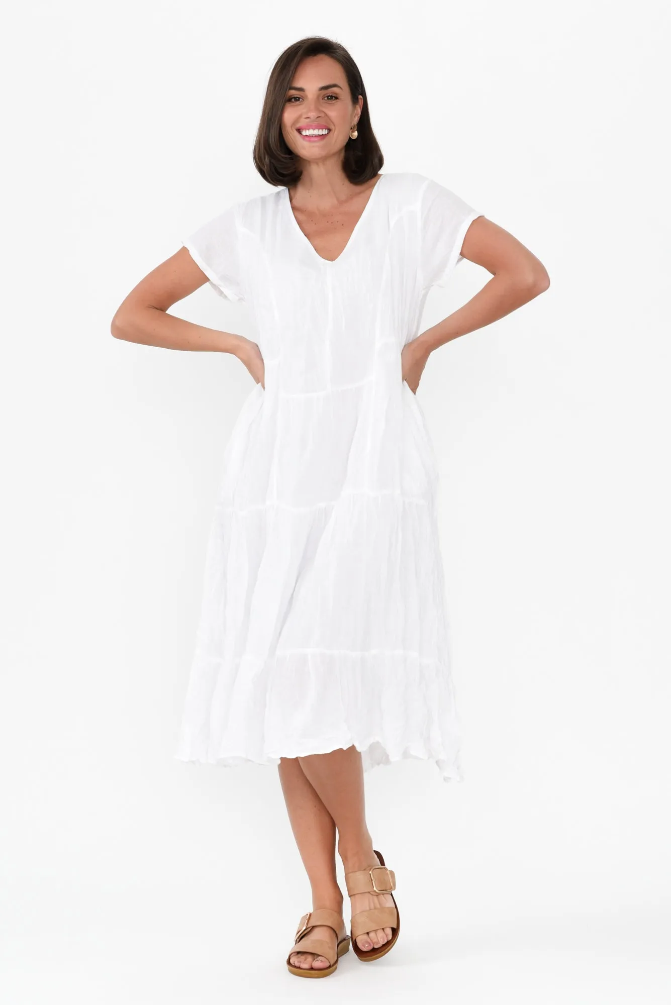 Carmen White Crinkle Cotton Dress