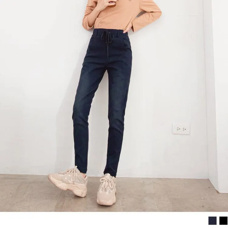 CASUAL PURE COLOR DRAWSTRING WAIST COTTON PANTS