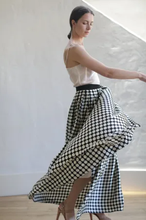 Charmeuse Pleated Long Wrap Skirt | Big Polkadot