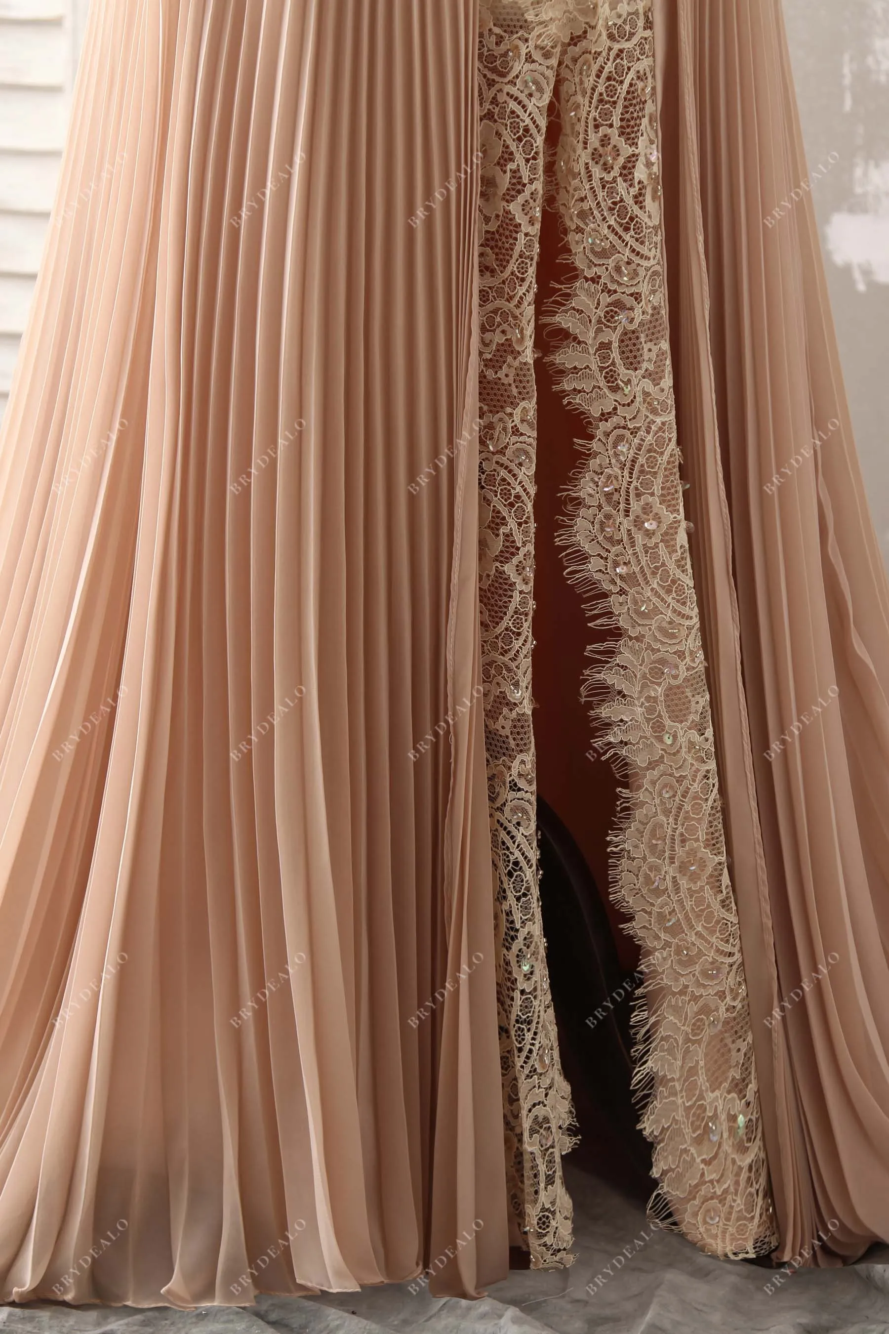 Chic Beige Chiffon Streamer Lace Prom Dress