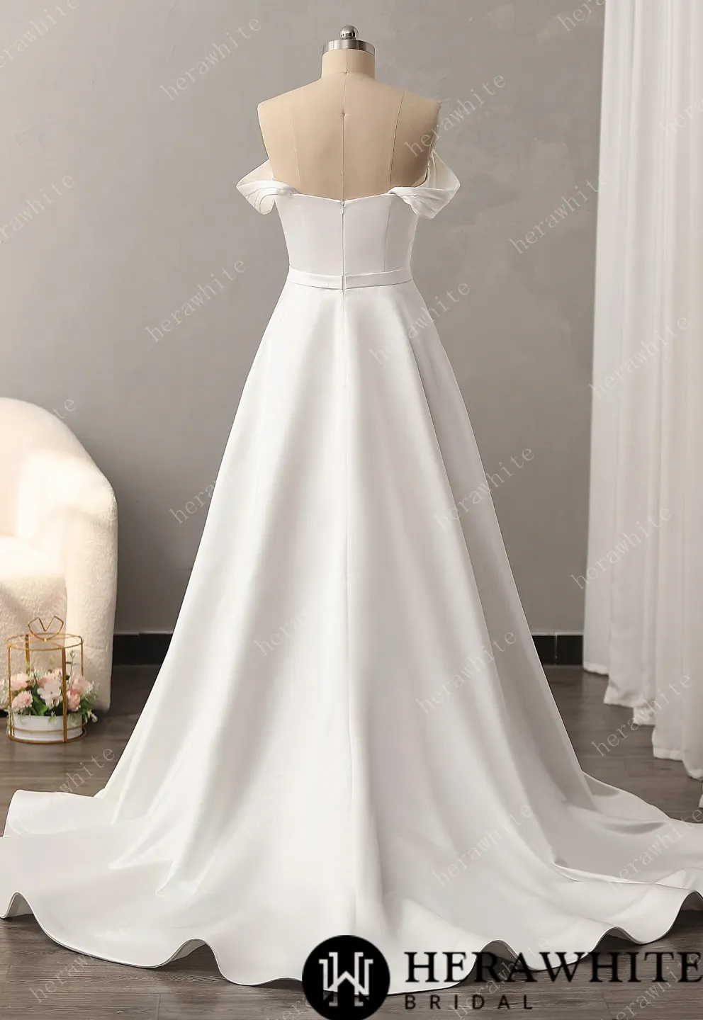 Chic Off The Shoulder A-Line Wedding Dress with Sweetheart Neckline