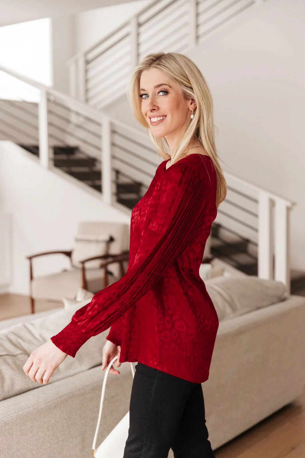 Cityscape Blouse In Burgundy